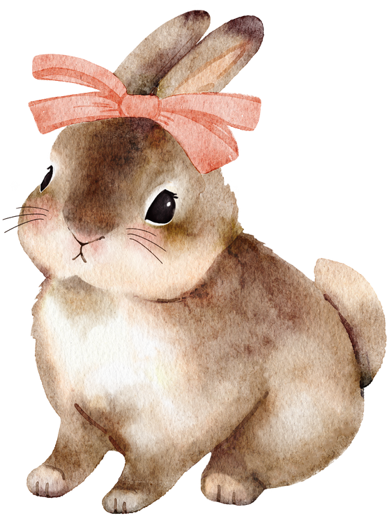 animal rabbit with pink bow, watercolor